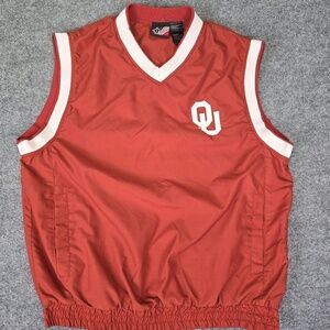 Vintage OU Oklahoma Sooners Lined Windbreaker Vest Jacket Side Zip V-Neck Mens M